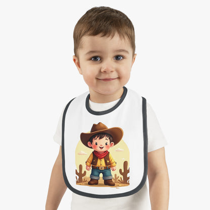 Cowboy Baby Bib with Contrast Trim, Cute Toddler Bib, Western-Themed Baby Gift, Infant Feeding Bib, Baby Shower Gift