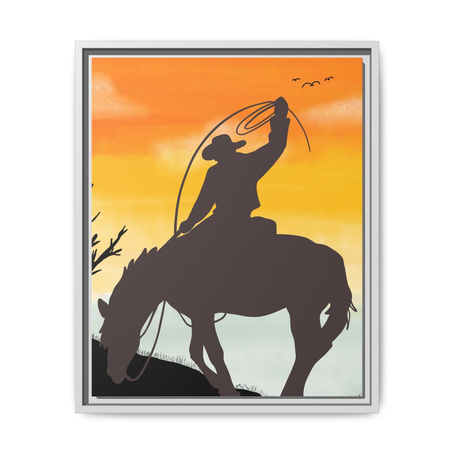 Framed Cowboy Rodeo Art Print Canvas Wall Decor Western Home Decor Rustic Cowboy Gift Equestrian Wall Art Country Themed Art Housewarming Gift