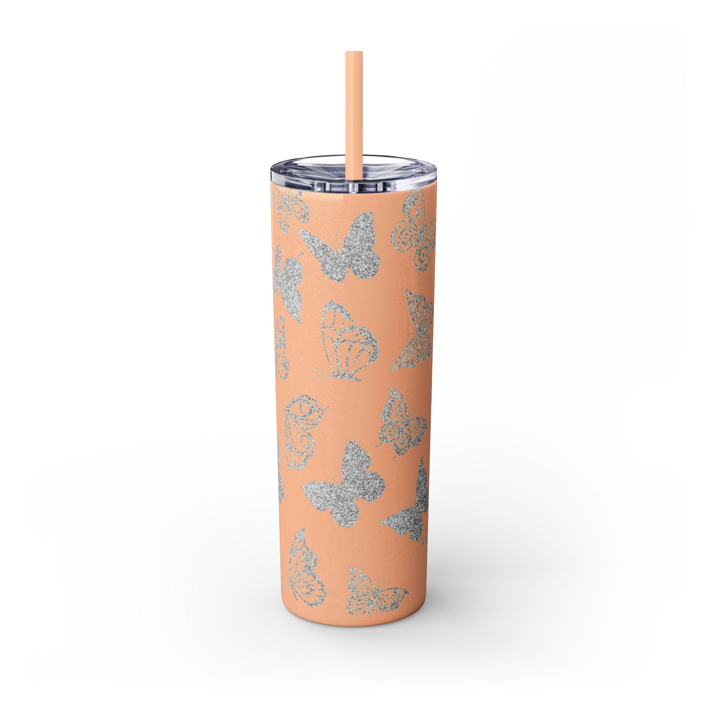 Tumbler Travel Butterfly Design Skinny Tumbler with Straw - 20oz, Stylish Drinkware for Nature Lovers Gift for Anyone