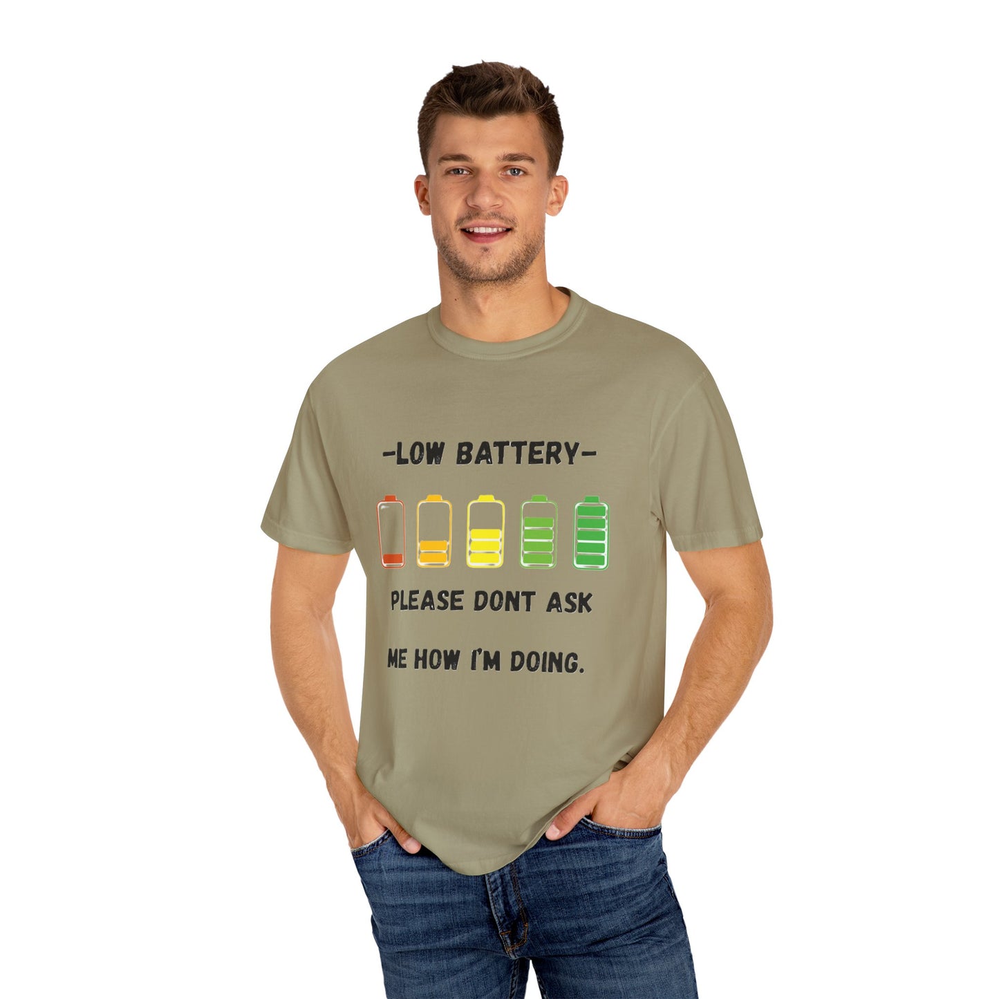 T-Shirt Low Battery Funny Unisex T-Shirt Humorous Gift Casual Wear Self-Care Reminder Everyday Comfort
