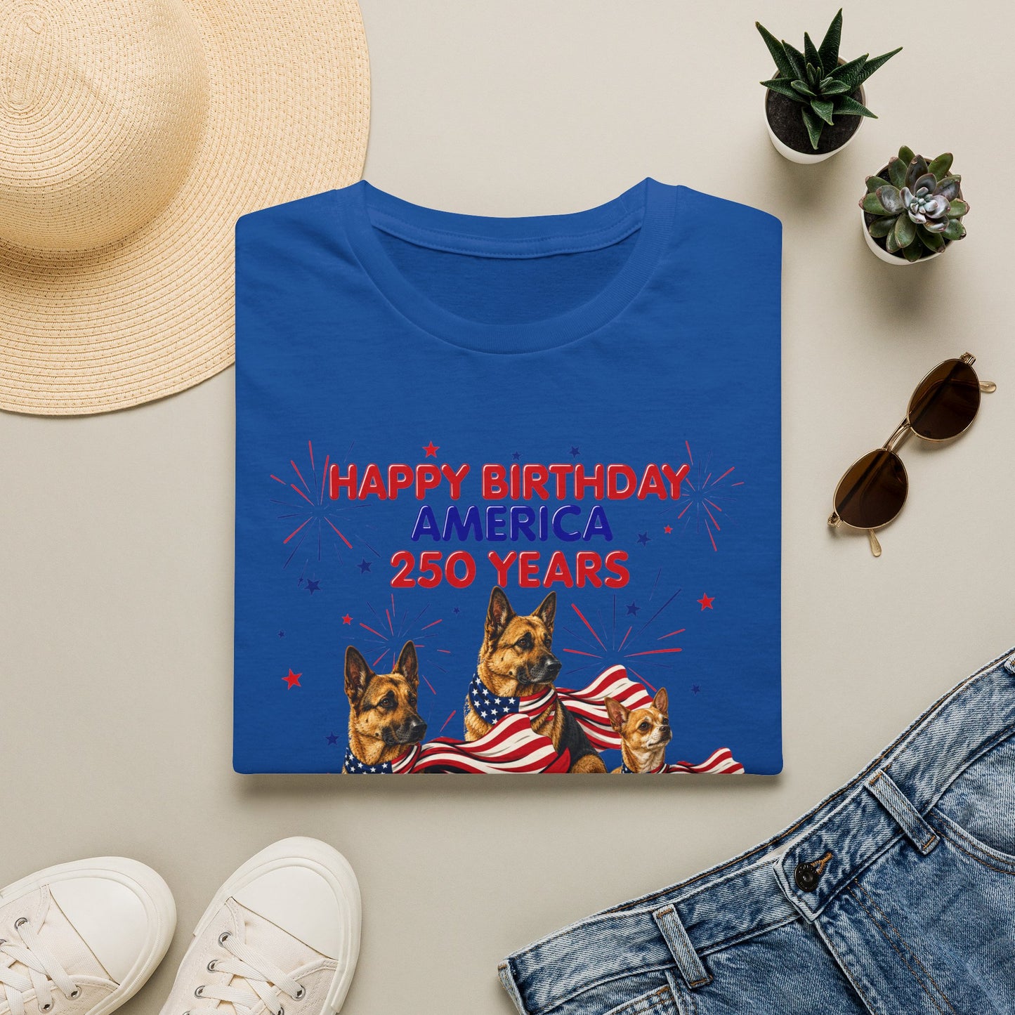 1776–2026 Happy Birthday America T-Shirt — 250 Years Patriotic Flag Dogs Tee