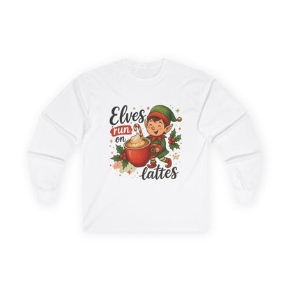 Christmas Elf Long Sleeve Tee, Holiday Shirt, Gift for Coffee Lovers, Festive Apparel, Elf-Themed Clothing