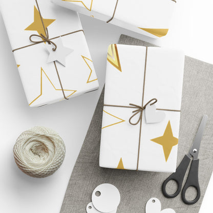 Gold Star Wrapping Paper Roll - Festive Birthday & Celebration Gift Wrap