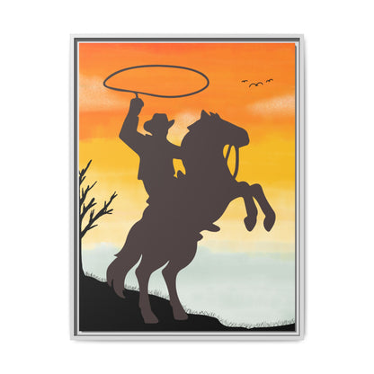 Framed Canvas Art Print Western Home Decor Rustic Wall Art Gift for Cowgirl or Cowboy Country Housewarming Rodeo Home Decor Cowboy Sunset