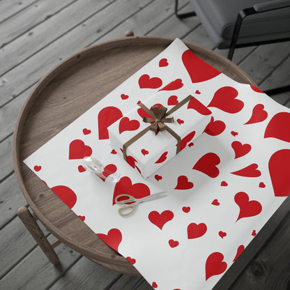 Valentine Heart Pattern Wrapping Paper Roll — Red Hearts Gift Wrap for Valentine's Day & Anniversaries