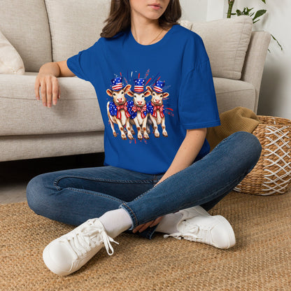 American Patriotic Cows T-Shirt — 4th of July Cow Trio in Uncle Sam Hats