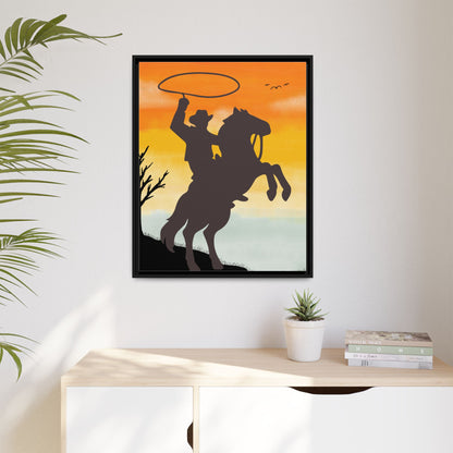 Framed Canvas Art Print Western Home Decor Rustic Wall Art Gift for Cowgirl or Cowboy Country Housewarming Rodeo Home Decor Cowboy Sunset