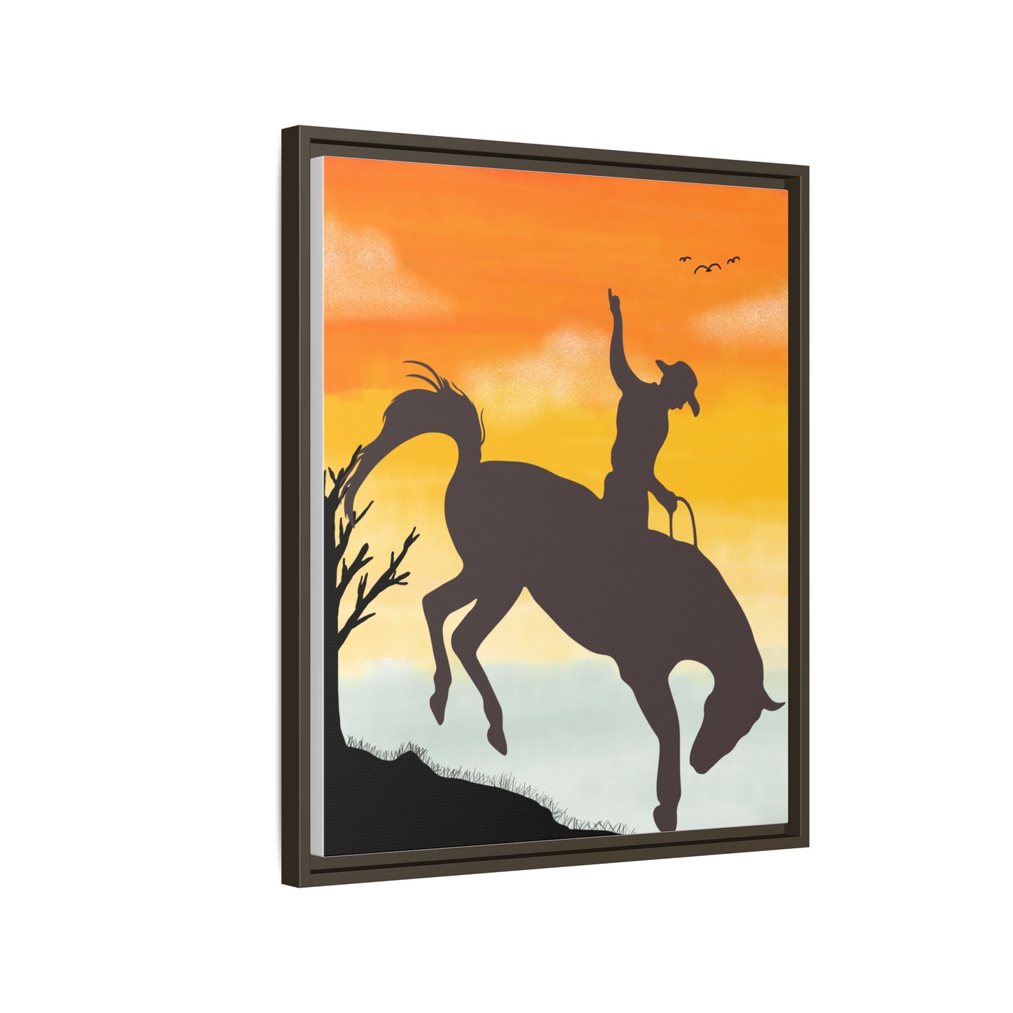 Framed Cowboy Sunset Canvas Art Equestrian Decor Farmhouse Wall Art Rustic Home Decoration Gift for Horse Lovers Rodeo Decor Housewarming Gift