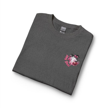 Breast Cancer Awareness Long Sleeve Tee — "In October We Wear Pink" Cow Design