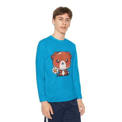 T-Shirt Cute Bear Youth Long Sleeve Competitor Tee Kids Bear Shirt Playful Tee for Boys and Girls Adorable Spring Apparel Gift