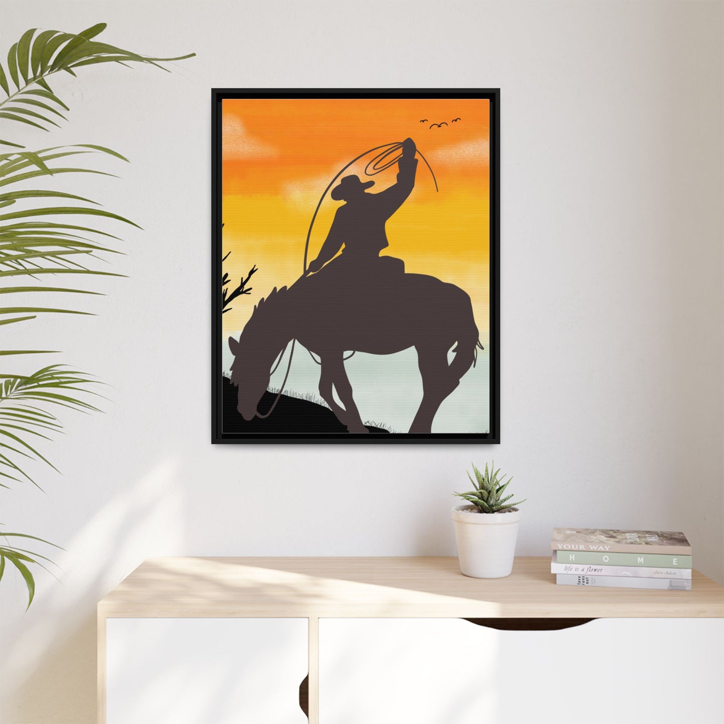 Framed Cowboy Rodeo Art Print Canvas Wall Decor Western Home Decor Rustic Cowboy Gift Equestrian Wall Art Country Themed Art Housewarming Gift