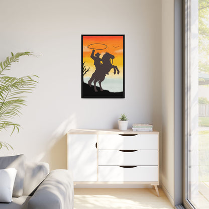 Framed Canvas Art Print Western Home Decor Rustic Wall Art Gift for Cowgirl or Cowboy Country Housewarming Rodeo Home Decor Cowboy Sunset