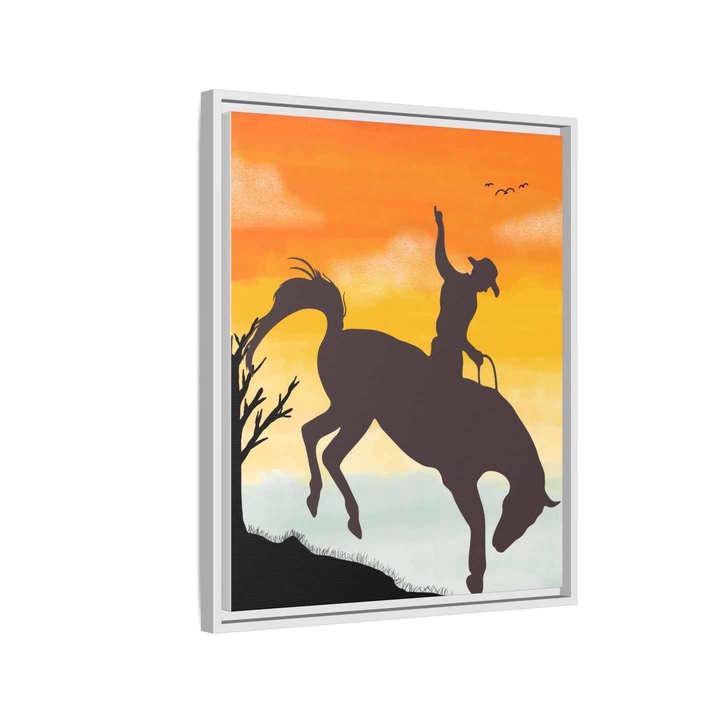 Framed Cowboy Sunset Canvas Art Equestrian Decor Farmhouse Wall Art Rustic Home Decoration Gift for Horse Lovers Rodeo Decor Housewarming Gift