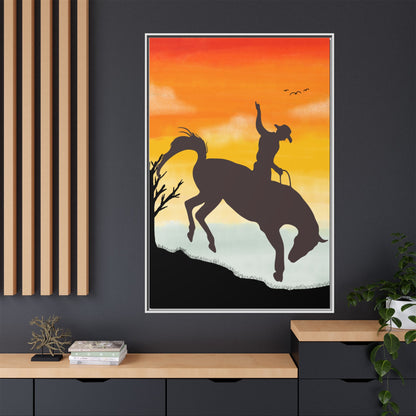 Framed Cowboy Sunset Canvas Art Equestrian Decor Farmhouse Wall Art Rustic Home Decoration Gift for Horse Lovers Rodeo Decor Housewarming Gift