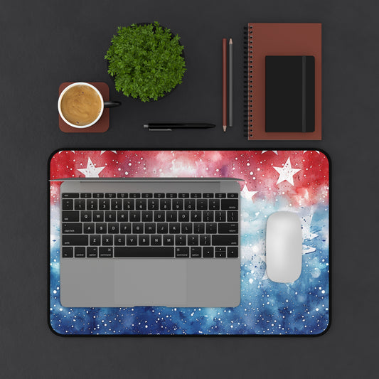 Patriotic Watercolor Stars Desk Mat – Red White Blue Mouse Pad