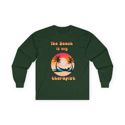 T-Shirt Beach Therapy Long Sleeve Tee Unisex Cotton Shirt for Beach Lovers Gifts for Vacation Summer Ocean Enthusiasts Relaxation