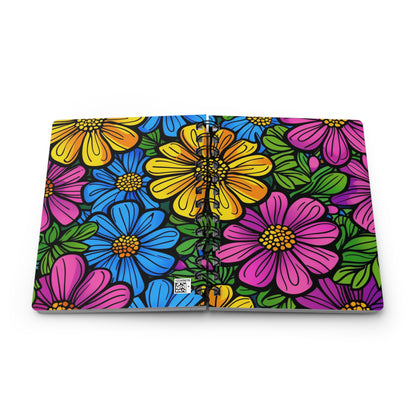 Floral Doodle Spiral Notebook — Bright Retro Flower Journal