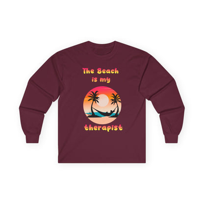 T-Shirt Beach Therapy Long Sleeve Tee Unisex Cotton Shirt for Beach Lovers Gifts for Vacation Summer Ocean Enthusiasts Relaxation