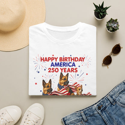 1776–2026 Happy Birthday America T-Shirt — 250 Years Patriotic Flag Dogs Tee
