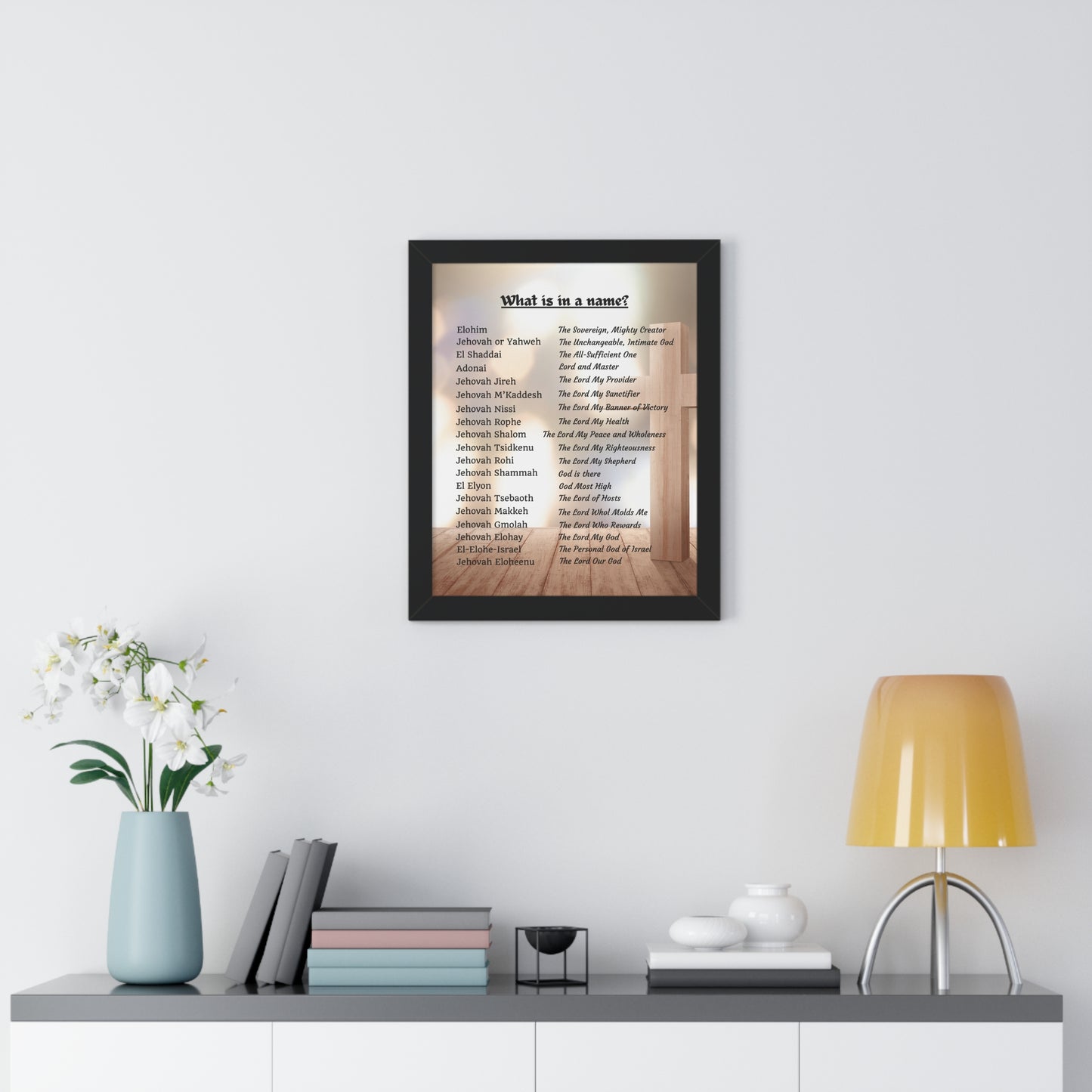 Framed Print Art Hebrew God Names Wall Art Home Decor Faith Gift Christian Room Prayer Space Divine Text Scripture Display Spiritual Design