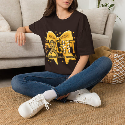 Fight Childhood Cancer T-Shirt — Gold Awareness Ribbon Bow Design