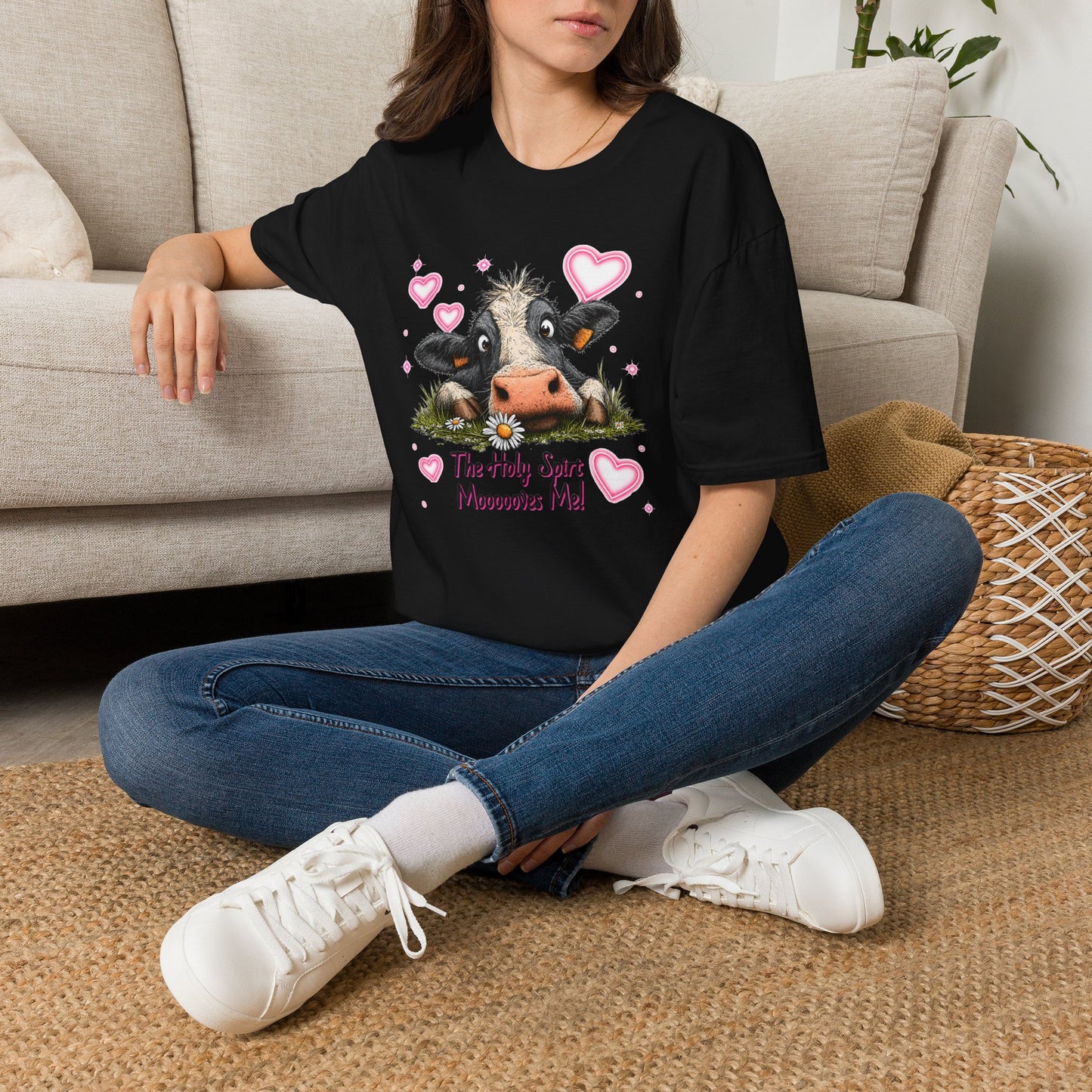 Holy Spirit T-shirt – Funny Faith-inspired Cow Design in 100% Cotton