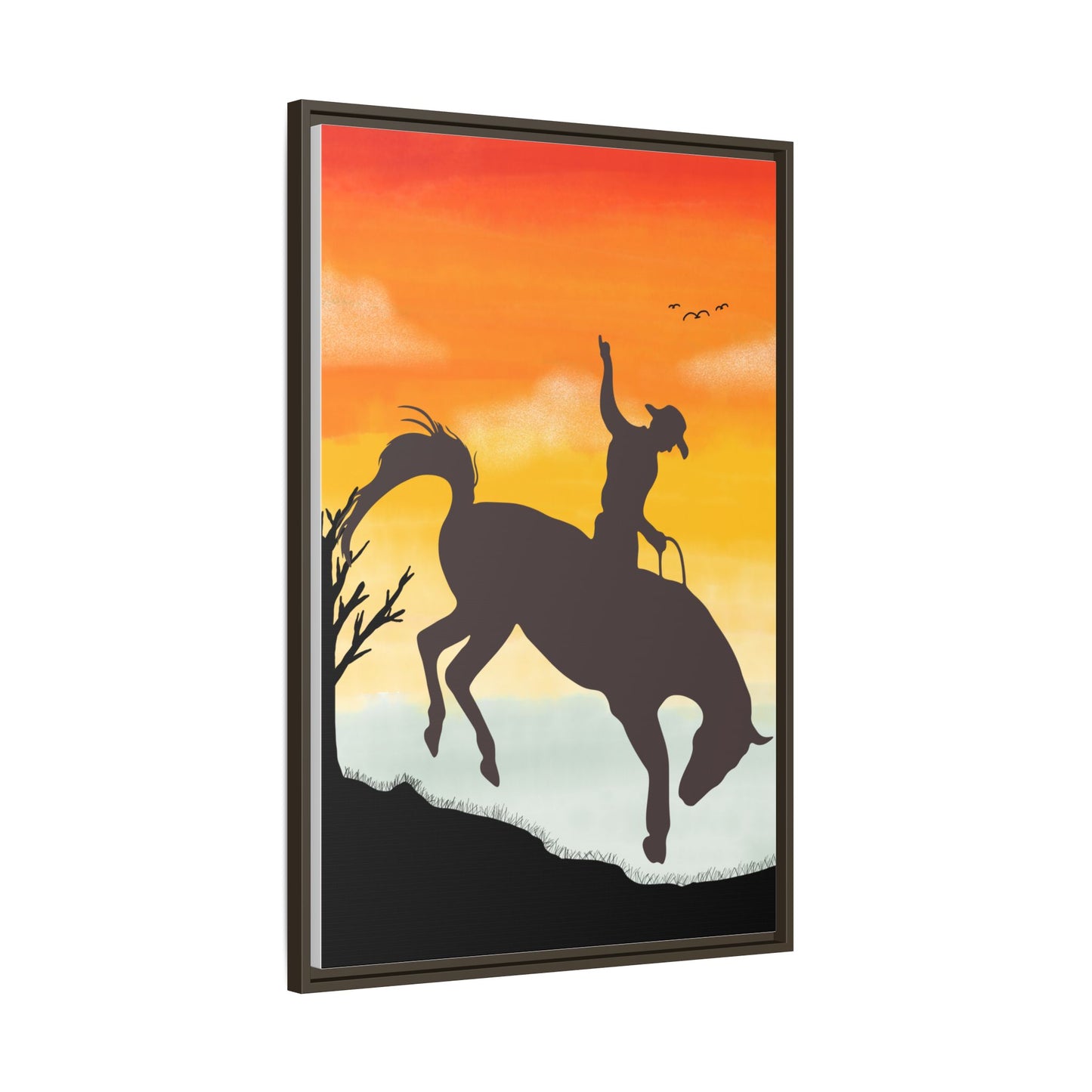 Framed Cowboy Sunset Canvas Art Equestrian Decor Farmhouse Wall Art Rustic Home Decoration Gift for Horse Lovers Rodeo Decor Housewarming Gift
