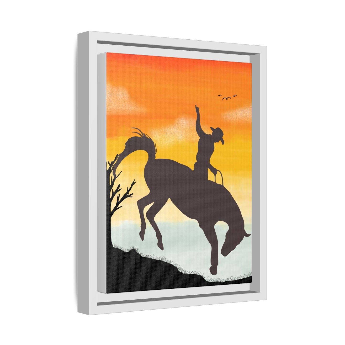 Framed Cowboy Sunset Canvas Art Equestrian Decor Farmhouse Wall Art Rustic Home Decoration Gift for Horse Lovers Rodeo Decor Housewarming Gift