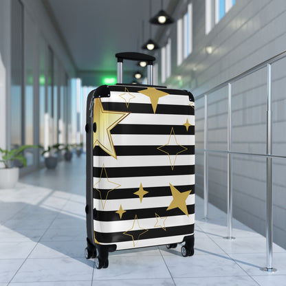 Star Stripes Carry-On Suitcase — Black & Gold Travel Luggage