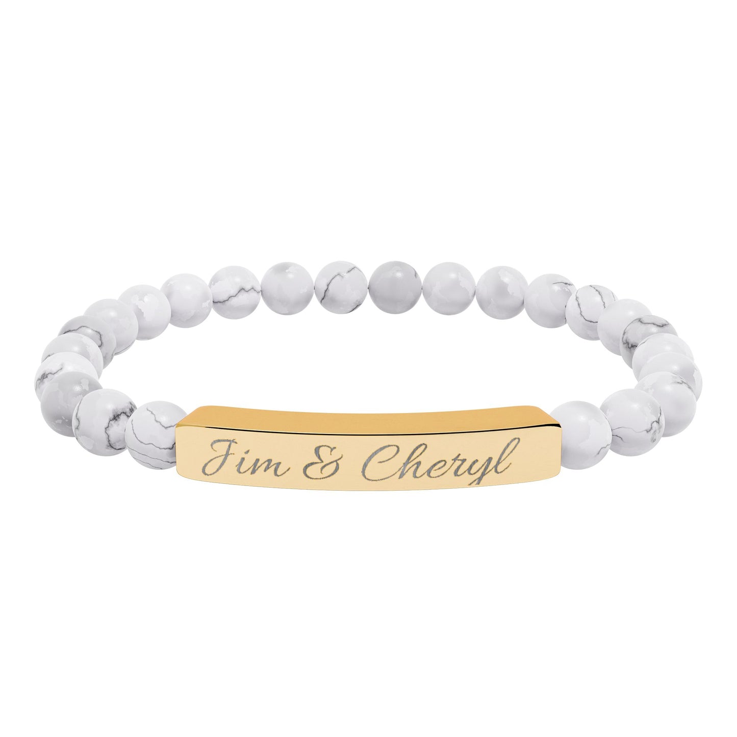 Engravable Natural Stone Bar Bracelet — Personalized Stretch Beaded Bracelet