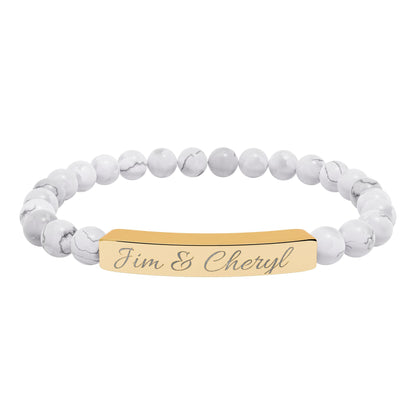 Engravable Natural Stone Bar Bracelet — Personalized Stretch Beaded Bracelet