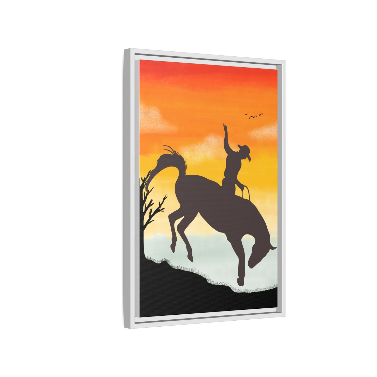 Framed Cowboy Sunset Canvas Art Equestrian Decor Farmhouse Wall Art Rustic Home Decoration Gift for Horse Lovers Rodeo Decor Housewarming Gift