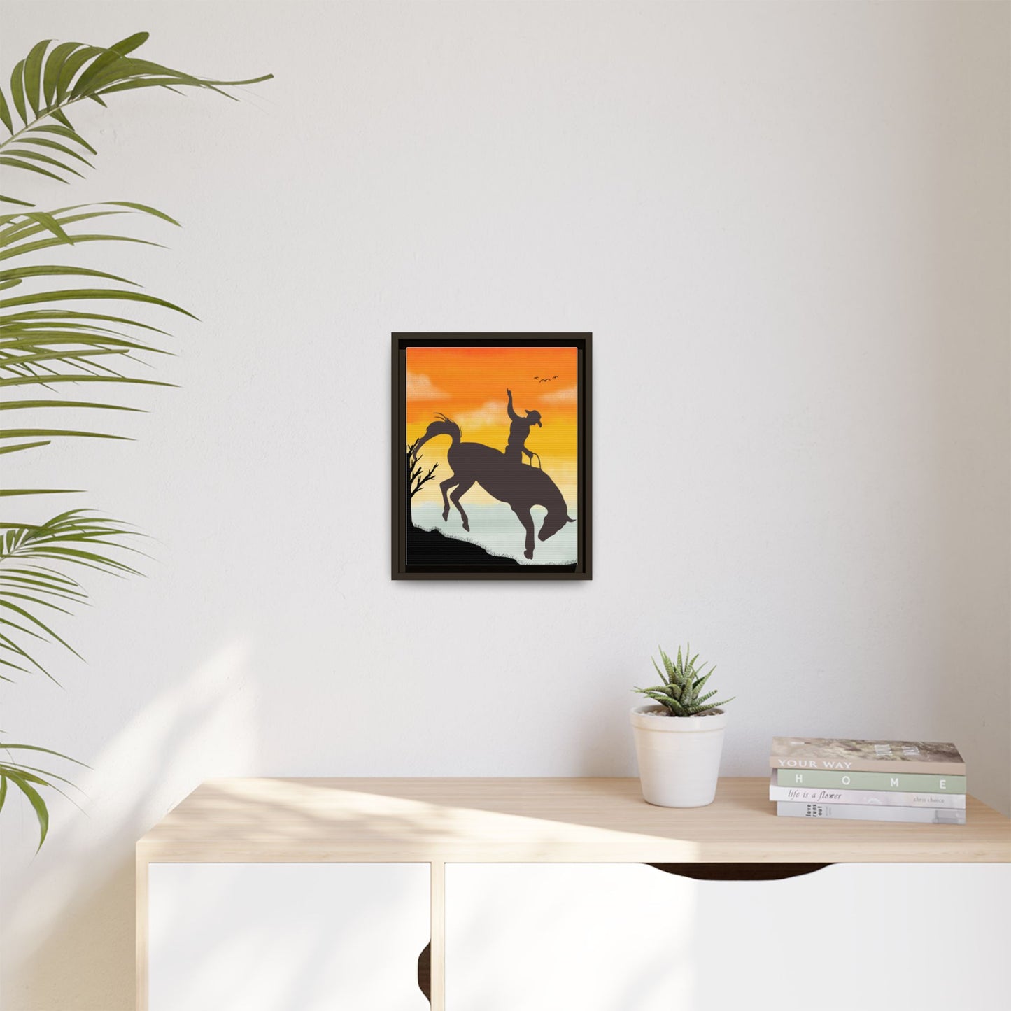 Framed Cowboy Sunset Canvas Art Equestrian Decor Farmhouse Wall Art Rustic Home Decoration Gift for Horse Lovers Rodeo Decor Housewarming Gift