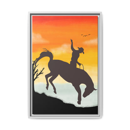 Framed Cowboy Sunset Canvas Art Equestrian Decor Farmhouse Wall Art Rustic Home Decoration Gift for Horse Lovers Rodeo Decor Housewarming Gift