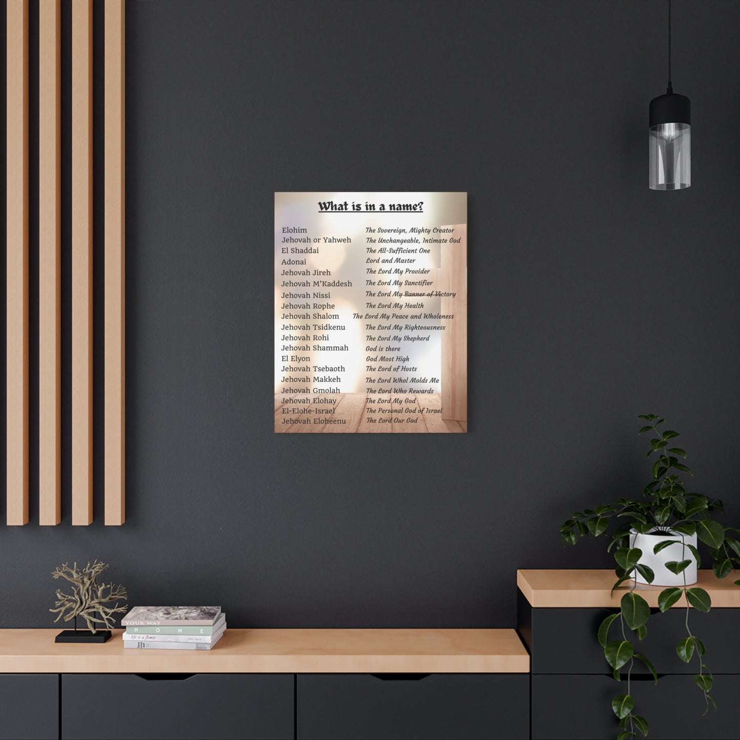 Wall Art Spiritual Print Inspirational Home Decor Religious Canvas Name of God Artwork Faith-Based Gift Idea Unique Scripture Art