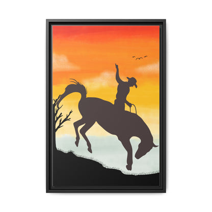 Framed Cowboy Sunset Canvas Art Equestrian Decor Farmhouse Wall Art Rustic Home Decoration Gift for Horse Lovers Rodeo Decor Housewarming Gift