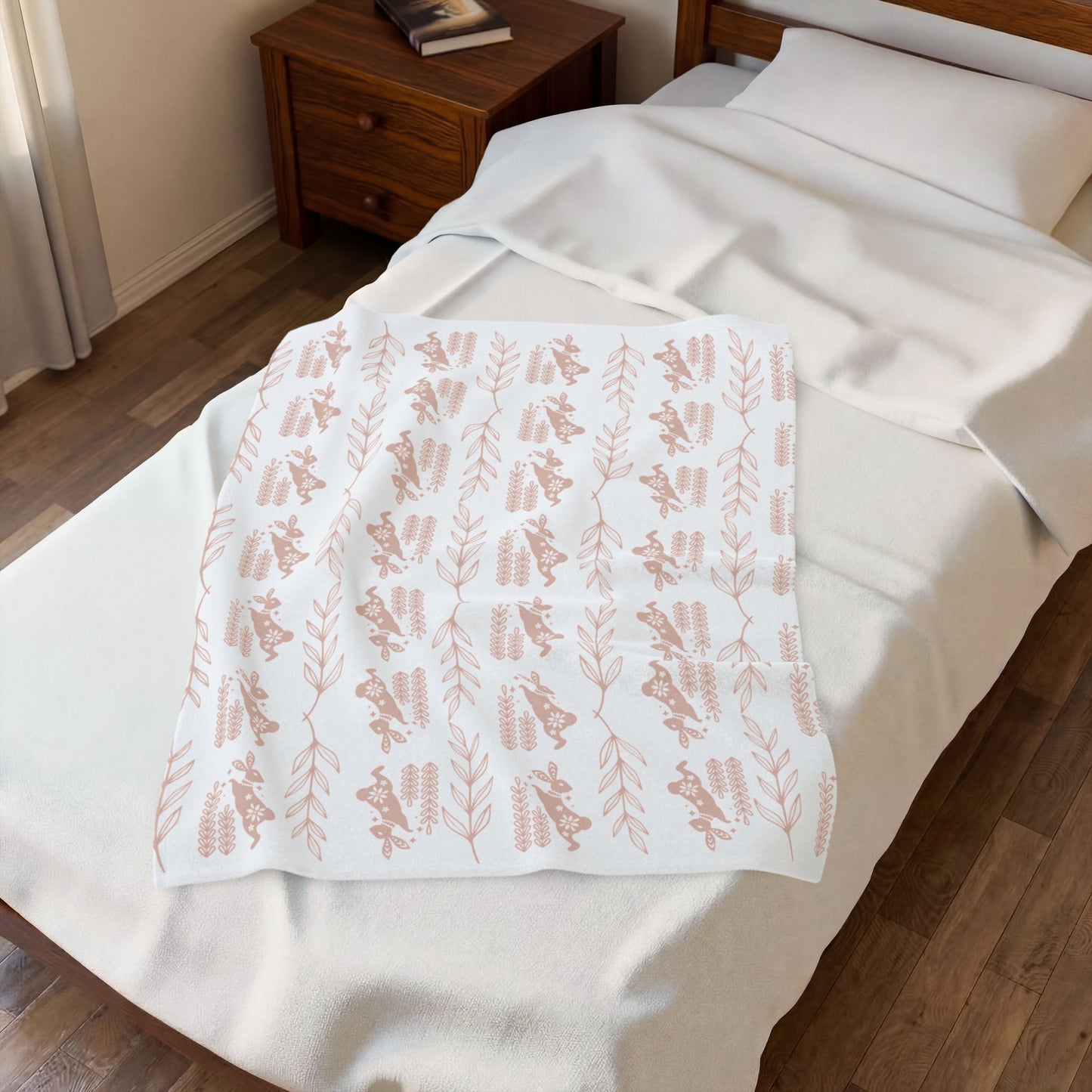 Velveteen Plush Blanket – Soft Pink Floral Deer Pattern Throw