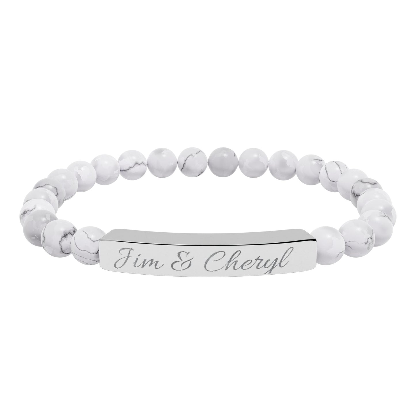 Engravable Natural Stone Bar Bracelet — Personalized Stretch Beaded Bracelet