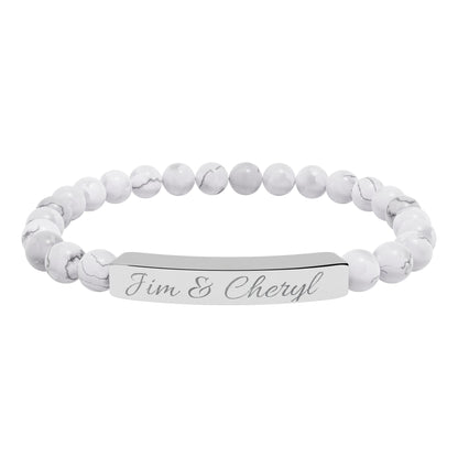 Engravable Natural Stone Bar Bracelet — Personalized Stretch Beaded Bracelet