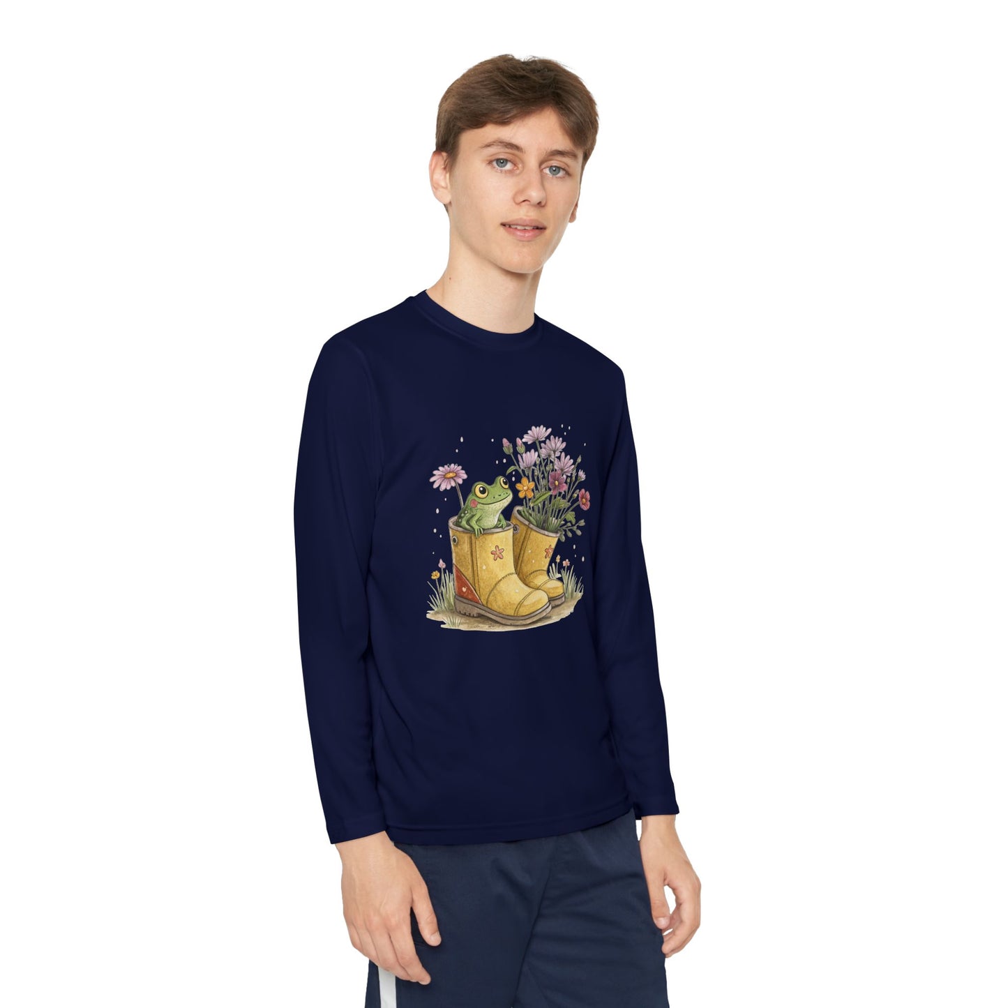 Youth Long Sleeve Tee — Froggy Garden Boots Illustration