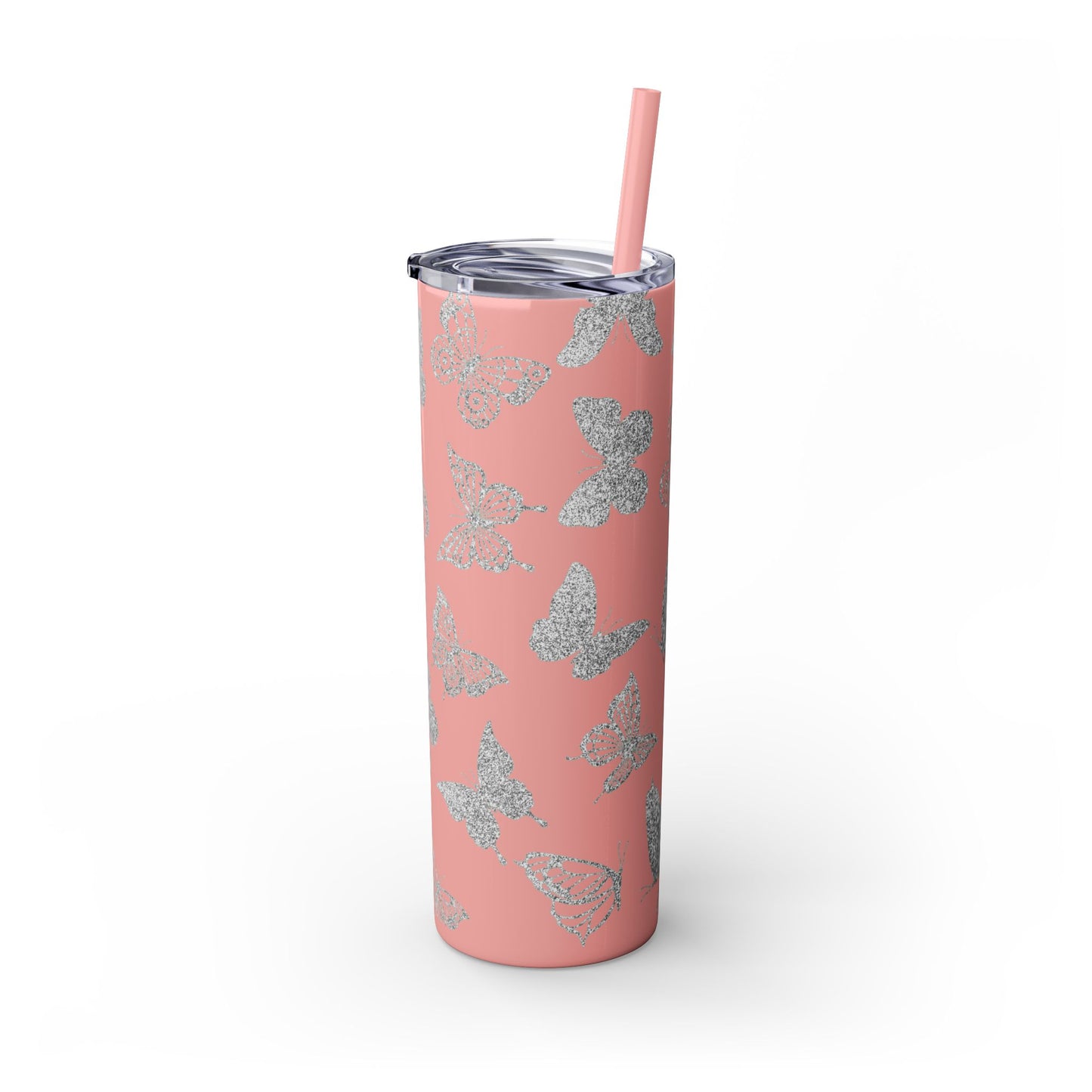 Tumbler Travel Butterfly Design Skinny Tumbler with Straw - 20oz, Stylish Drinkware for Nature Lovers Gift for Anyone