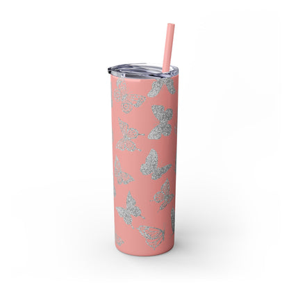 Tumbler Travel Butterfly Design Skinny Tumbler with Straw - 20oz, Stylish Drinkware for Nature Lovers Gift for Anyone