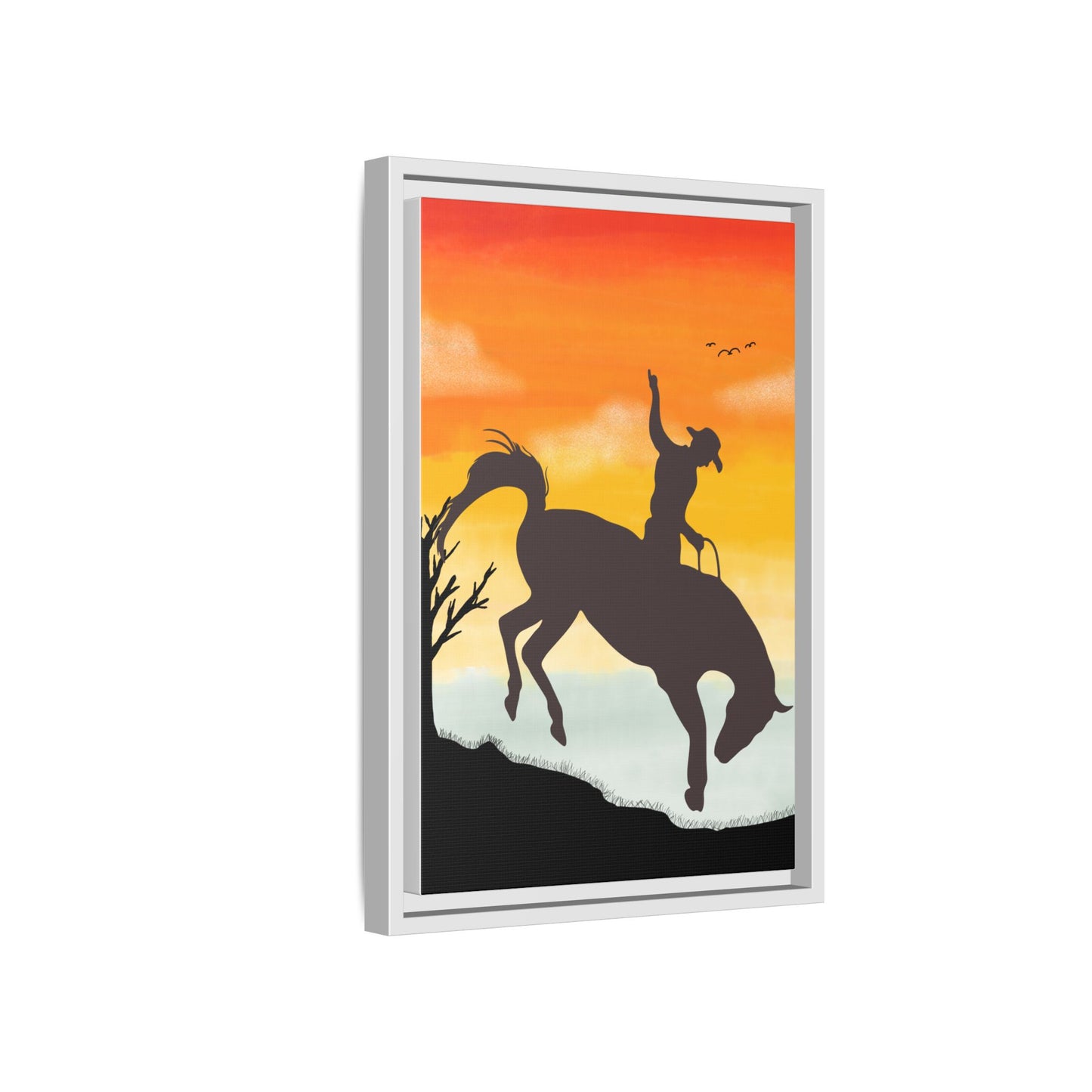 Framed Cowboy Sunset Canvas Art Equestrian Decor Farmhouse Wall Art Rustic Home Decoration Gift for Horse Lovers Rodeo Decor Housewarming Gift