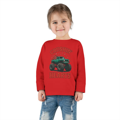 Toddler Long Sleeve Tee — "Crushin' Hearts" Monster Truck Valentine Shirt