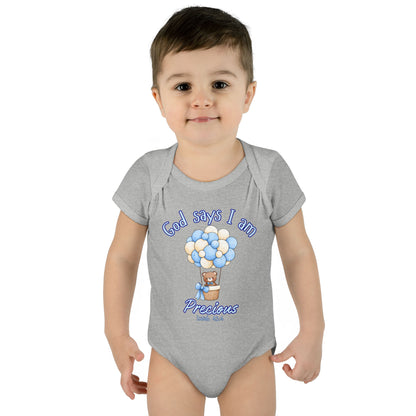 Baby Bodysuit - "God Says I Am Precious" Blue Balloon Teddy Infant Bodysuit