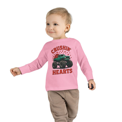 Toddler Long Sleeve Tee — "Crushin' Hearts" Monster Truck Valentine Shirt