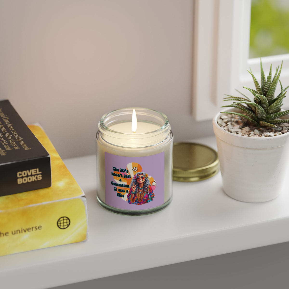 Scented Candle – Coconut Apricot Wax, 'The 70s Wasn't Just a Generation, It Was a Vibe' Retro Hippie Jar (4oz/9oz)
