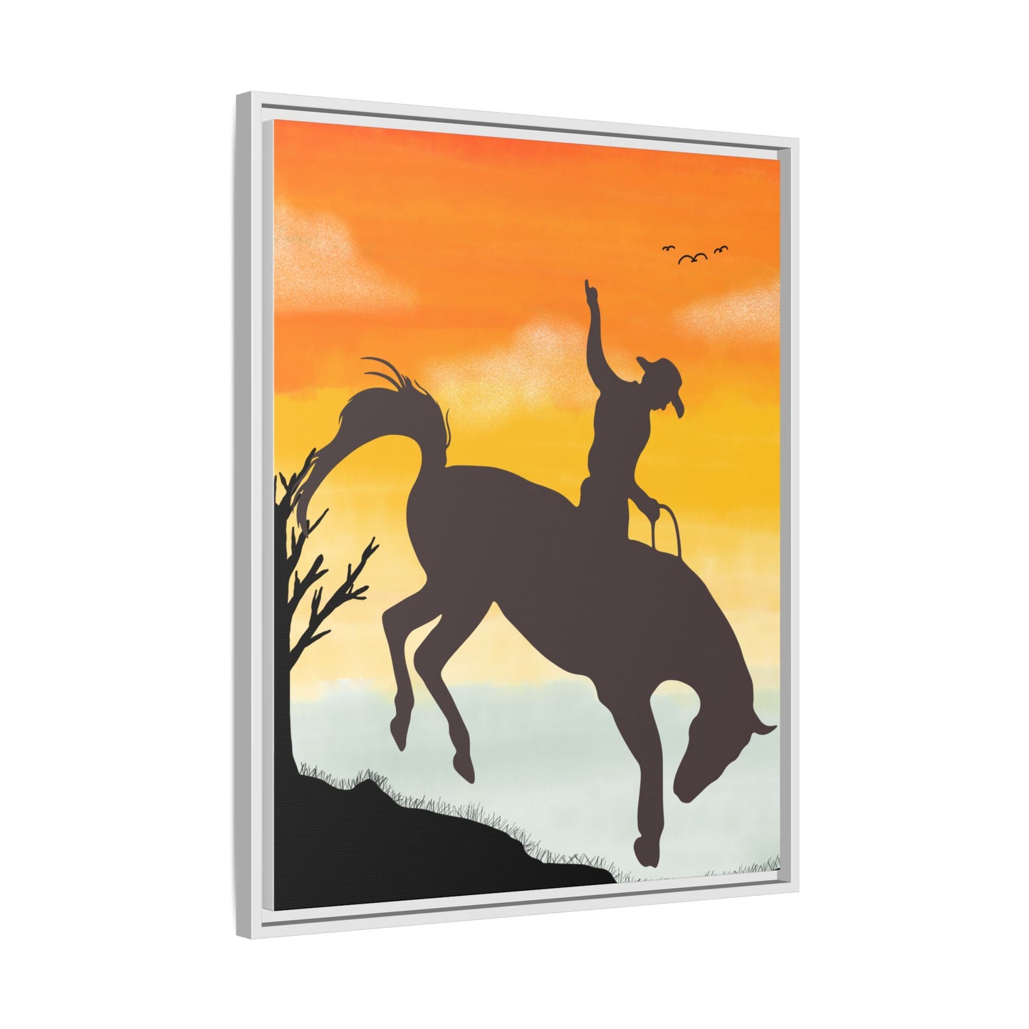 Framed Cowboy Sunset Canvas Art Equestrian Decor Farmhouse Wall Art Rustic Home Decoration Gift for Horse Lovers Rodeo Decor Housewarming Gift