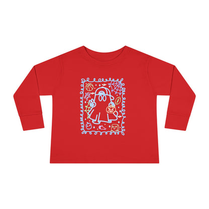 T-Shirt Cute Ghost Toddler Long Sleeve Tee Halloween Gift Kids' Halloween Shirt Autumn Outfit Playful Toddler Clothing