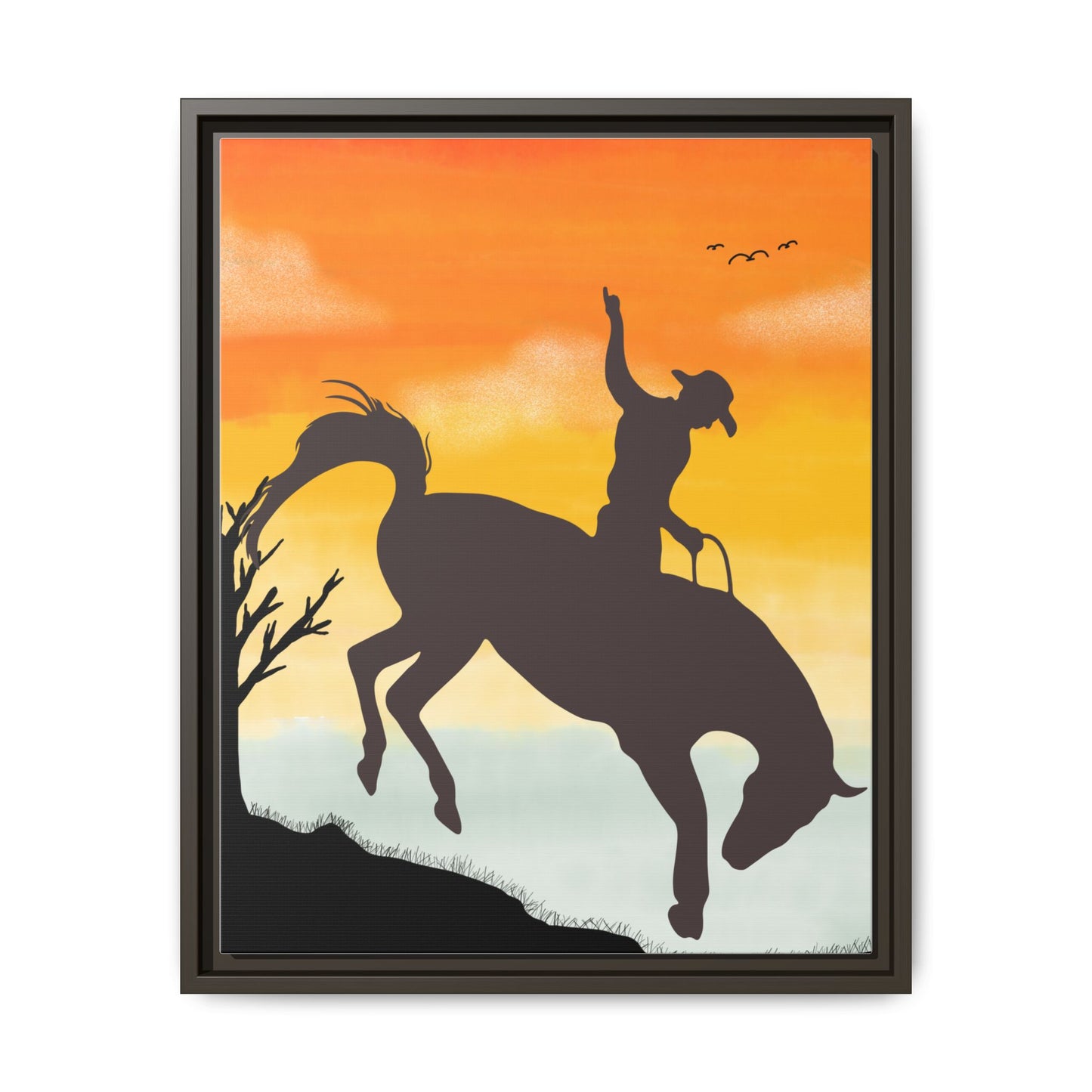Framed Cowboy Sunset Canvas Art Equestrian Decor Farmhouse Wall Art Rustic Home Decoration Gift for Horse Lovers Rodeo Decor Housewarming Gift
